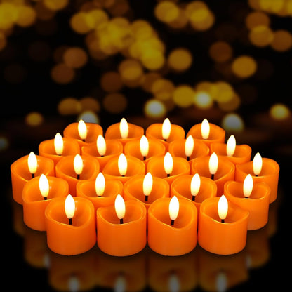 24 Pack Flameless Tealight Candles Battery Operated Tea Lights, Realistic Flickering Electric LED Tea Lights, 3D Wick Fake Tea Lights for Votive, Festival, Party, Wedding Decor