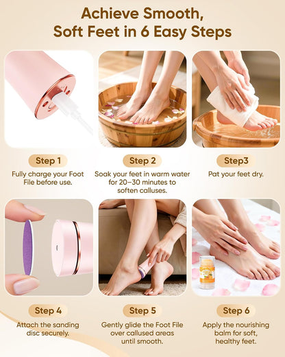 Electric Foot Callus Remover Rechargeable Foot File for Dead Skin | 3 Speeds Callus Remover for Feet, Waterproof Foot Care Pedicure Kit with Foot Cream, Ideal Gift for Men and Women