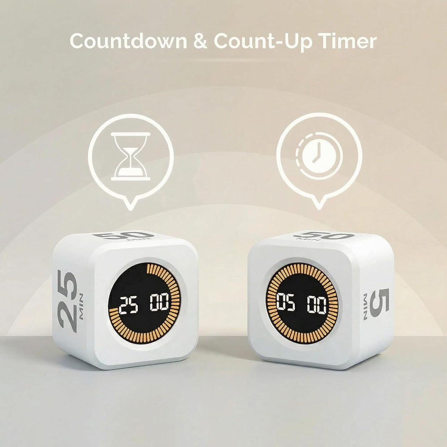 KADAMS Pomodoro Timer Visual - Productivity Pomodoro Cube, 5/10/25/50 Min Countdown & Countup, Silent – Ideal for Work Study Cook Workout Kitchen School Classroom Office ADHD Gift Kids (1, Black)