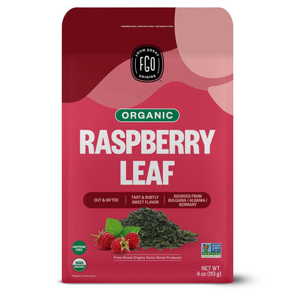 FGO Organic Red Raspberry Loose Leaf Herbal Tea, Cut and Sifted, Caffeine Free, Resealable Bag, 4oz (Pack of 1)