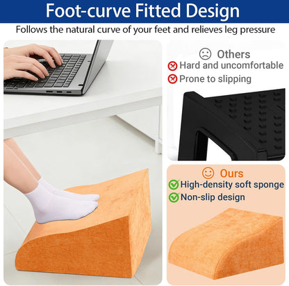 Foot Rest for Under Desk at Work, Ergonomic Under Desk Footrest with Washable Cover for Office, Home & Gaming Leg Elevation Pillow Black