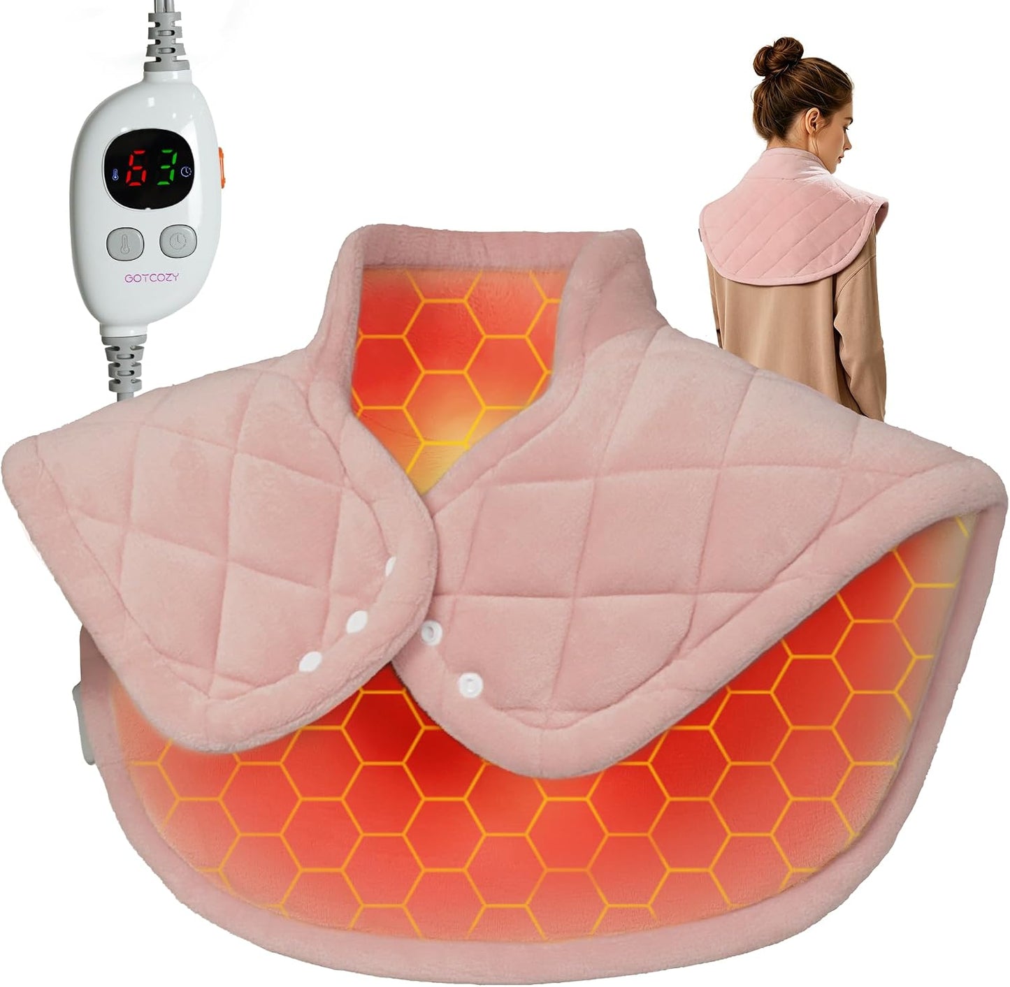 GOTCOZY Heating Pad 12"x24" for Back Pain Relief & Cramps(Rose)