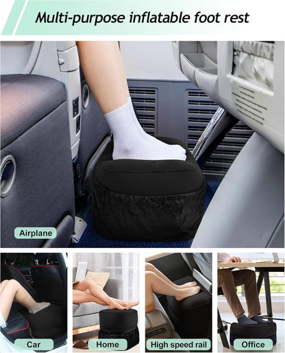 Inflatable Foot Rest Pillow, Kids Airplane Bed, Adjustable 3 Layers Height Leg Rest Pillow, Airplane Travel Essentials Great for Office, Home, Trains, Cars