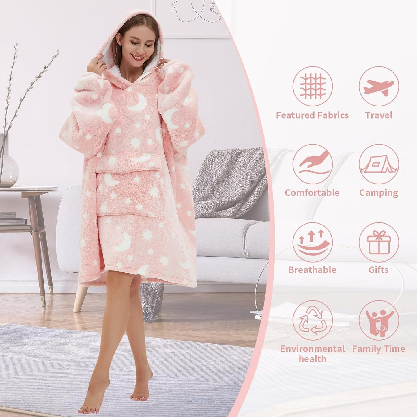 Fiosnow Sun and Moon Blanket Hoodies for Women and Men Adult Oversize Wearable Blanket Hoodies for Soft and Warm