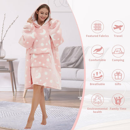 Fiosnow Sun and Moon Blanket Hoodies for Women and Men Adult Oversize Wearable Blanket Hoodies for Soft and Warm