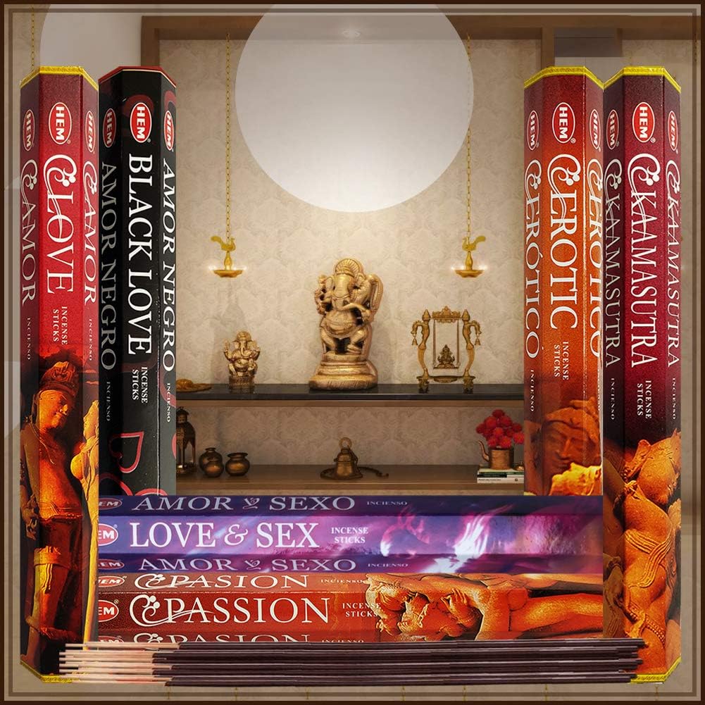 Hem Incense Sticks Variety Pack #23-120 Insence-Sticks (6 Incents x 20 Insense) + Incense Stick Holder with 6 Most Liked Scents Including Patchouli Dragons Blood White Sage Frankincense-Myrrh