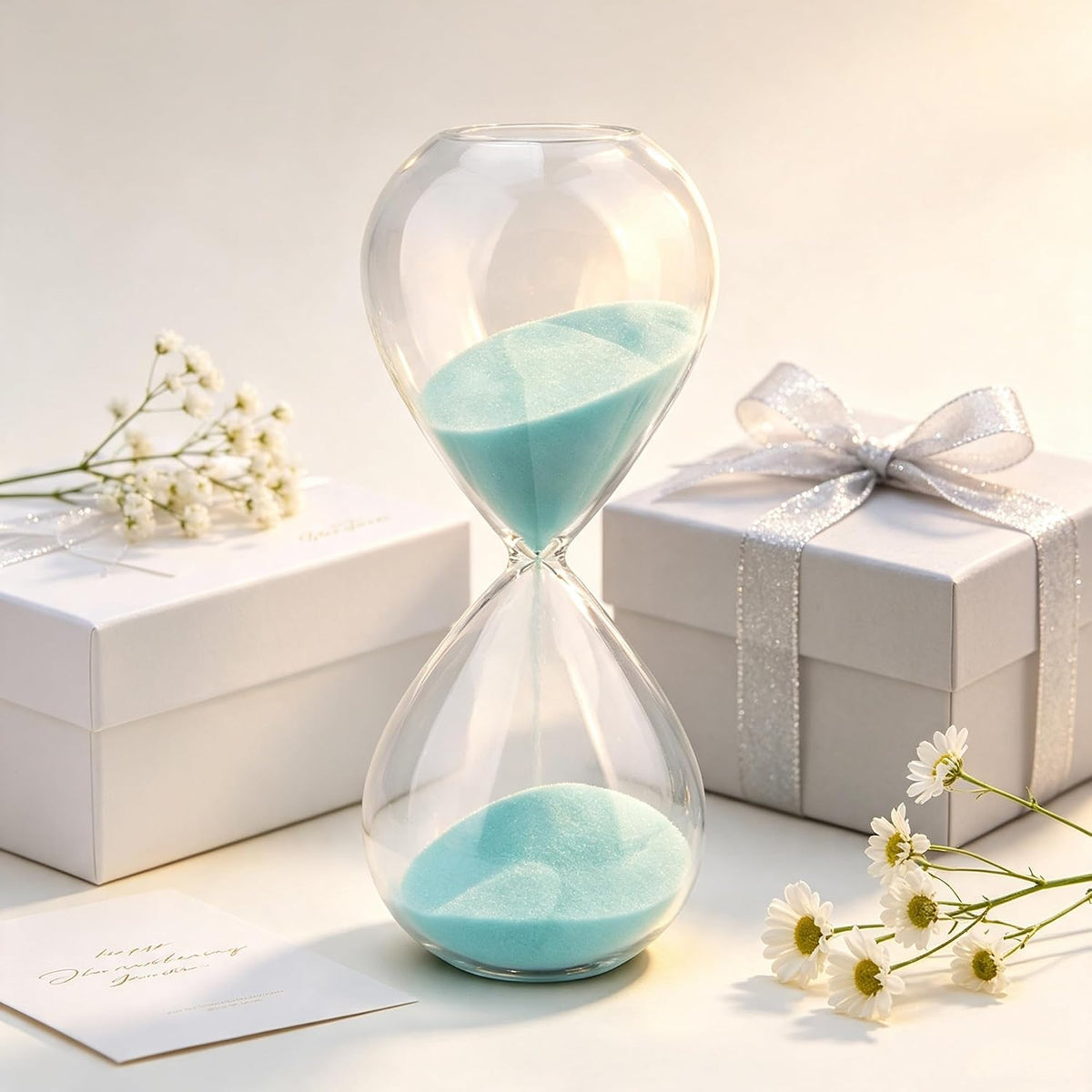 Hourglass, HoveBeaty Black Sand Timer, 15 Minute Hand-Blown Glass