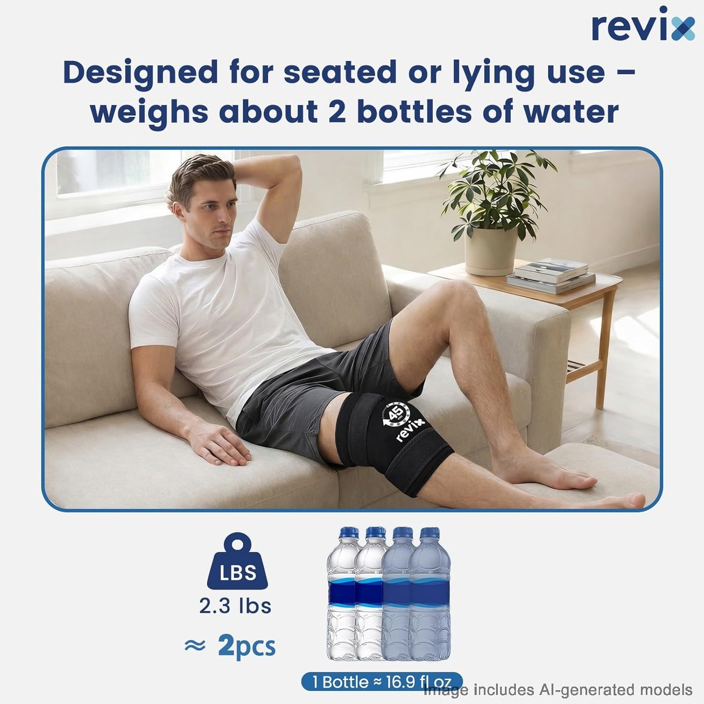 REVIX XXXL Knee Ice Pack Wrap Around Entire Knee, 45-Minute Long-Lasting Ice Pack for Knees with Ice Grid Gel Design, Cold Compress Therapy for Meniscus Tear, ACL (20"×10.7")