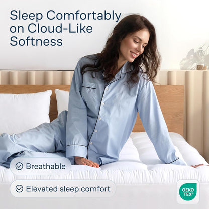 Niagara Sleep Solution Cloud-Like Queen Non-Slip Mattress Topper - 100% Cotton Top Mattress Pad for Back Pain Relief - Extra-Grip, Breathable & Naturally Cooling for Hot Sleepers, White