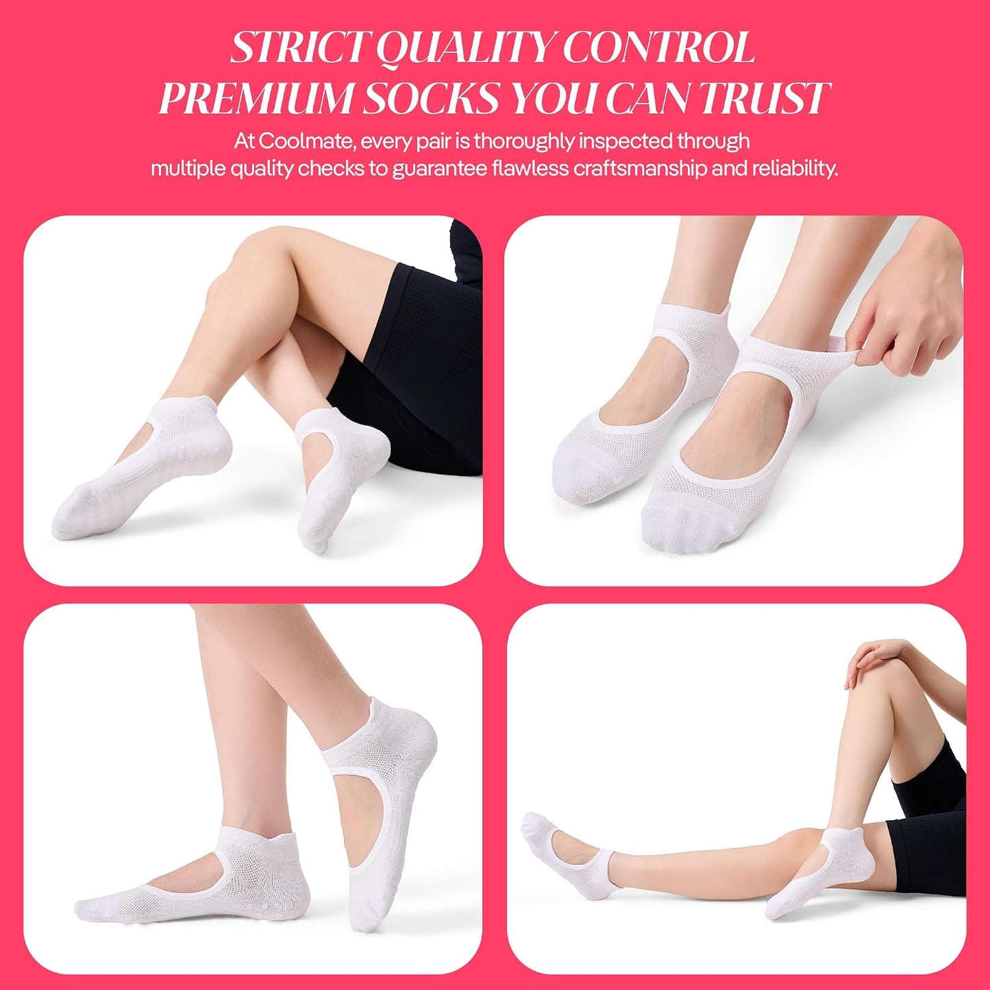 COOLMATE Pilates Socks with Grips for Women, Yoga Socks, Crew Non Slip Women for Barre, Pilates Gifts for Women - Colors B