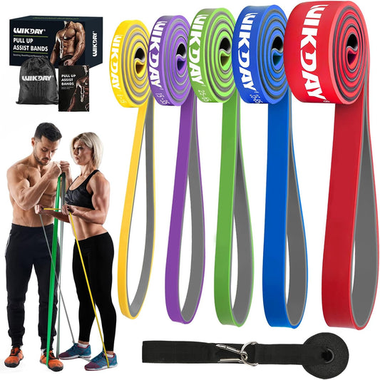 WIKDAY Resistance Bands, Pull Up Bands, Workout Bands for Exercise, Thick Heavy Resistance Band Set with Door Anchor, Elastic Bands for Body Stretching, Training at Home/Gym for Men & Women