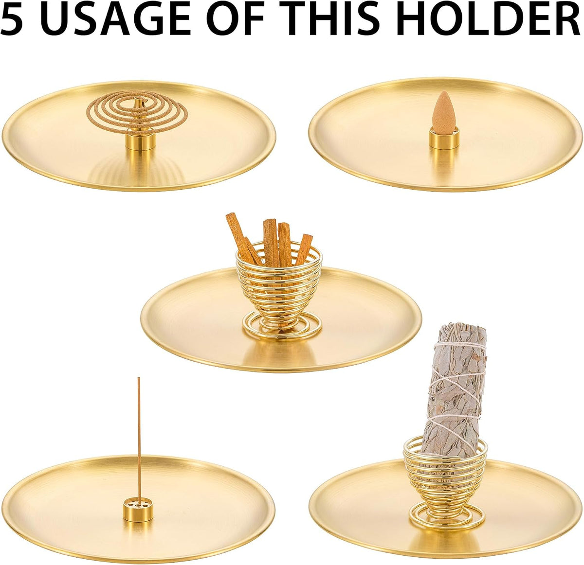 3 in 1 Brass Gourd Incense Burner Sticks Cones Coils Ash Catcher Home Decor