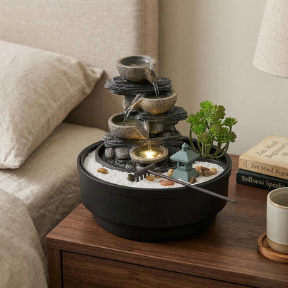 Sunlinua Natural Rocks Tabletop Water Fountain Indoor Water Fountains with 4-Tier Soothing Sound Desktop Waterfall with DIY Decoration for Meditation Desk Home Office Decor(Indoor Electrical Plug)