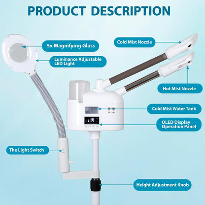 Nova Microdermabrasion Professional 2 in 1 Facial Steamer for Face Deep Cleaning Ozone Face Steamer with 5X Magnifying Lamp Hot Mist Function for Salon Spa Home Beauty Equipment