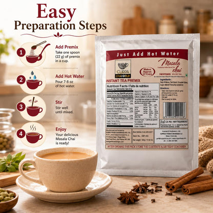 Chai Gold Instant Chai Tea Premix Powder - Sweetened Milk Tea Latte Mix for Home and Beverage Dispensers - [500g / 1.1 lb Bulk Bag] (Kadak)