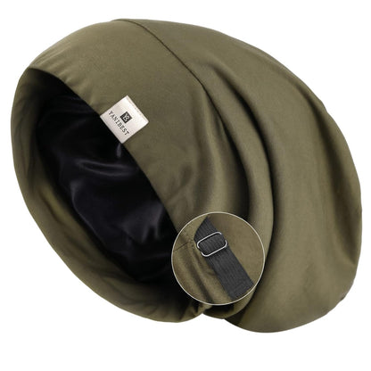 YANIBEST Hair Cover Bonnet Satin Sleep Cap - Adjustable Stay on Silk Lined Slouchy Beanie for Night Sleeping Surgical Hats Pure Black