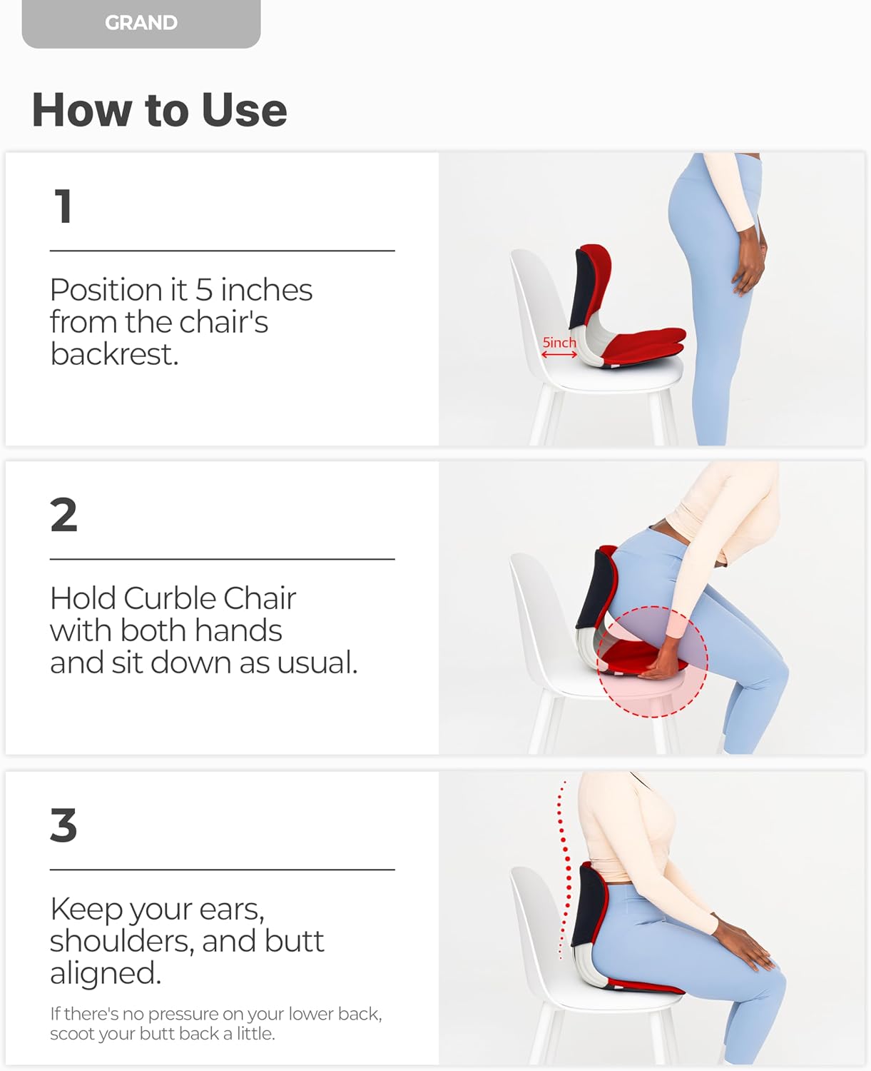 curble Grand– Extra Wide Ergonomic Seat Support, Sit Straighter Without Effort, Passive Posture Trainer for Office, Home & Car (Grey)