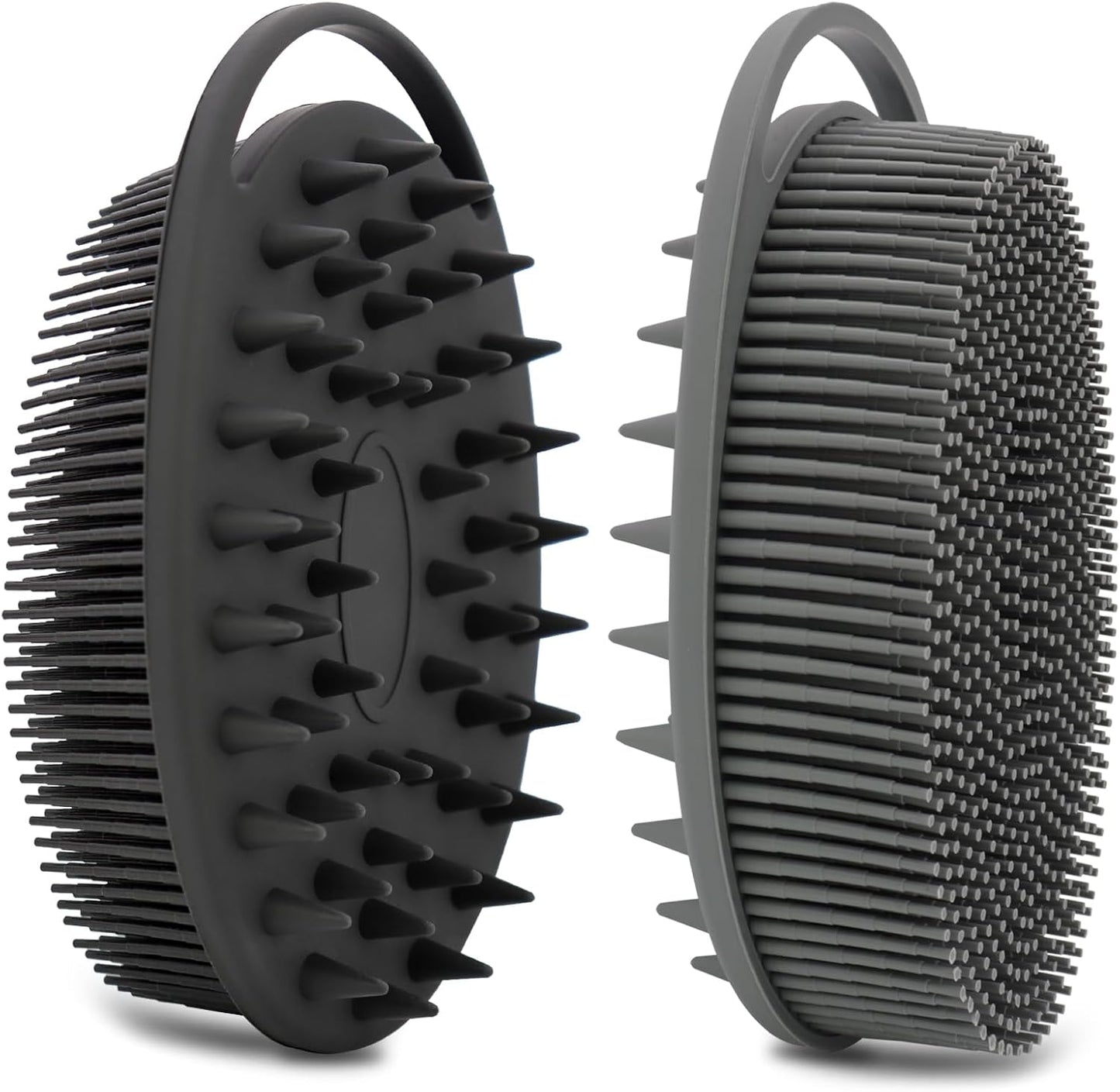 2 Pack Silicone Body Scrubber, Loofah Double-Sided Body Brush,Shower Scrubber and Scalp Massager Shampoo Brush for Sensitive Kids Women Men All Kinds of Skin (Black & Pink)