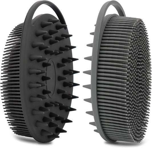 2 Pack Silicone Body Scrubber, Loofah Double-Sided Body Brush,Shower Scrubber and Scalp Massager Shampoo Brush for Sensitive Kids Women Men All Kinds of Skin (Black & Pink)