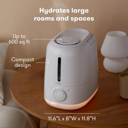Frida Baby 3-in-1 Cool Mist Humidifier for Large Rooms, Top Fill Humidifier for Bedroom, Allergy Relief, 60 Hour Runtime + Nightlight, Auto Shut-Off, Quiet, Carry Handle, Essential Oil Diffuser