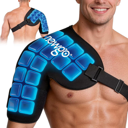 NEWGO Shoulder Ice Pack Rotator Cuff Cold Therapy, 45-Min Long-Lasting Ice Packs for Shoulder & Arm with Ice Grid Design, Flexible Cold Compression Wrap for Post-Surgery, Muscle Relaxation & Swelling