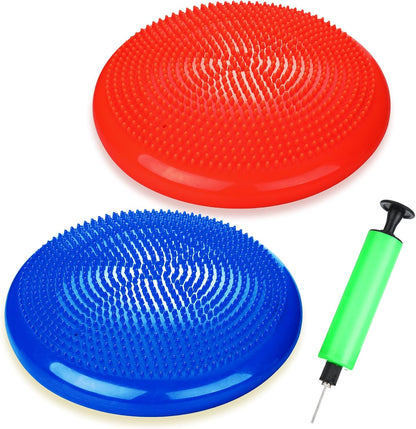 Silipull 2 Pcs Wiggle Seat Inflated Wobble Cushion Flexible Balance Disc with Air Pump for Core Stability Strengthening Improving Posture Physical Exercise