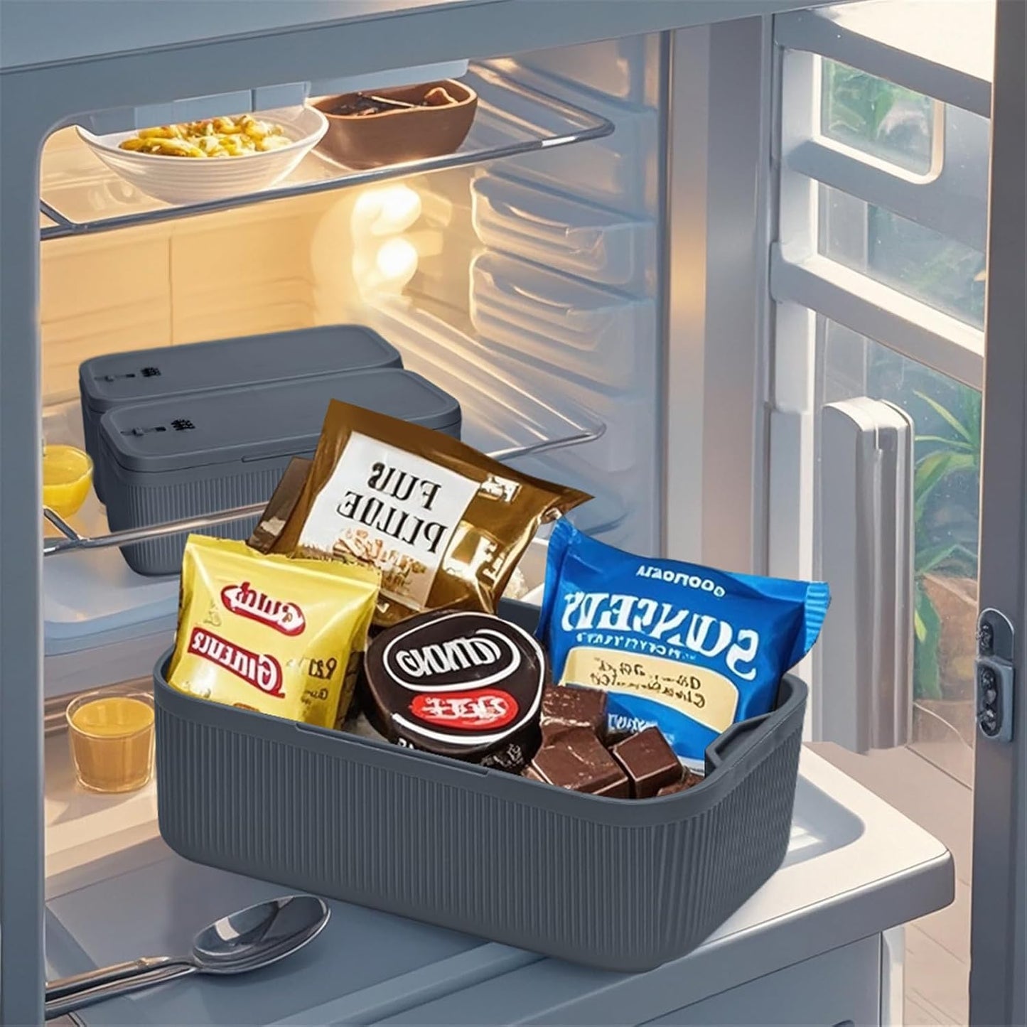 2 Pack Large Medication Lock Box with Code, Clear Lockable Storage Box for Refrigerator, Cabinet & Dorm, Stackable Medicine Box for Prescriptions, Snacks, Phone, 11.9" x 9.3" x 7.6", Black