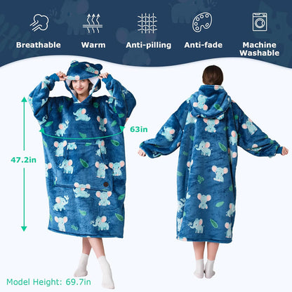 THREE POODLE Wearable Blanket Hoodie for Women, Oversized Sherpa Sweatshirt Blanket for Adults Men, Cozy Hooded Blankets, Gifts for Teen Girls Women Mom Sister