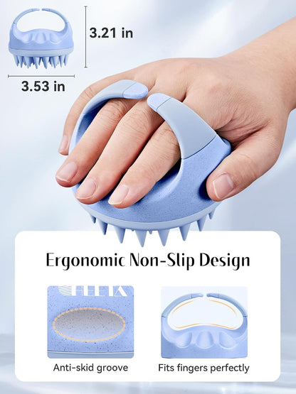 HEETA Scalp Massager with Soft Silicone Bristles for Hair Growth, Dandruff Removal, and Scalp Relaxation - Shampoo Brush for Wet or Dry Hair (Green & Purple)