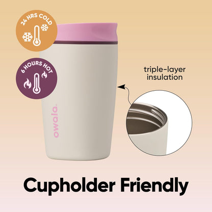 Owala SmoothSip Slider Insulated Stainless Steel Coffee Tumbler, Reusable Iced Coffee Cup, Hot Coffee Travel Mug, BPA Free 12 oz, Pink (Pucker Up)