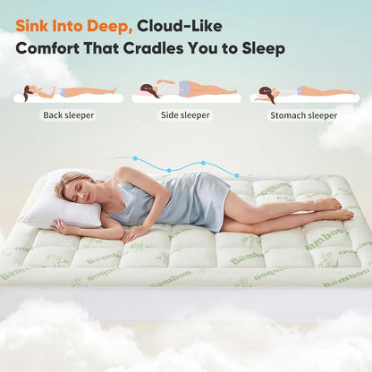 OLIXIS Twin Bamboo Viscose Mattress Topper, Cooling Breathable Bed Pad | OEKO-TEX Certified,Bamboo viscose ultra soft & cooling,Deep pockets fit 8-16" mattresses, Wick moisture for hot sleepers