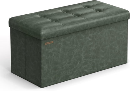 SONGMICS MAZIE Collection - 43 Inches Folding Storage Ottoman Bench, Ottoman with Storage, Foot Rest Stool, Load 660 lb, for Living Room, Synthetic Leather, Black ULSF701