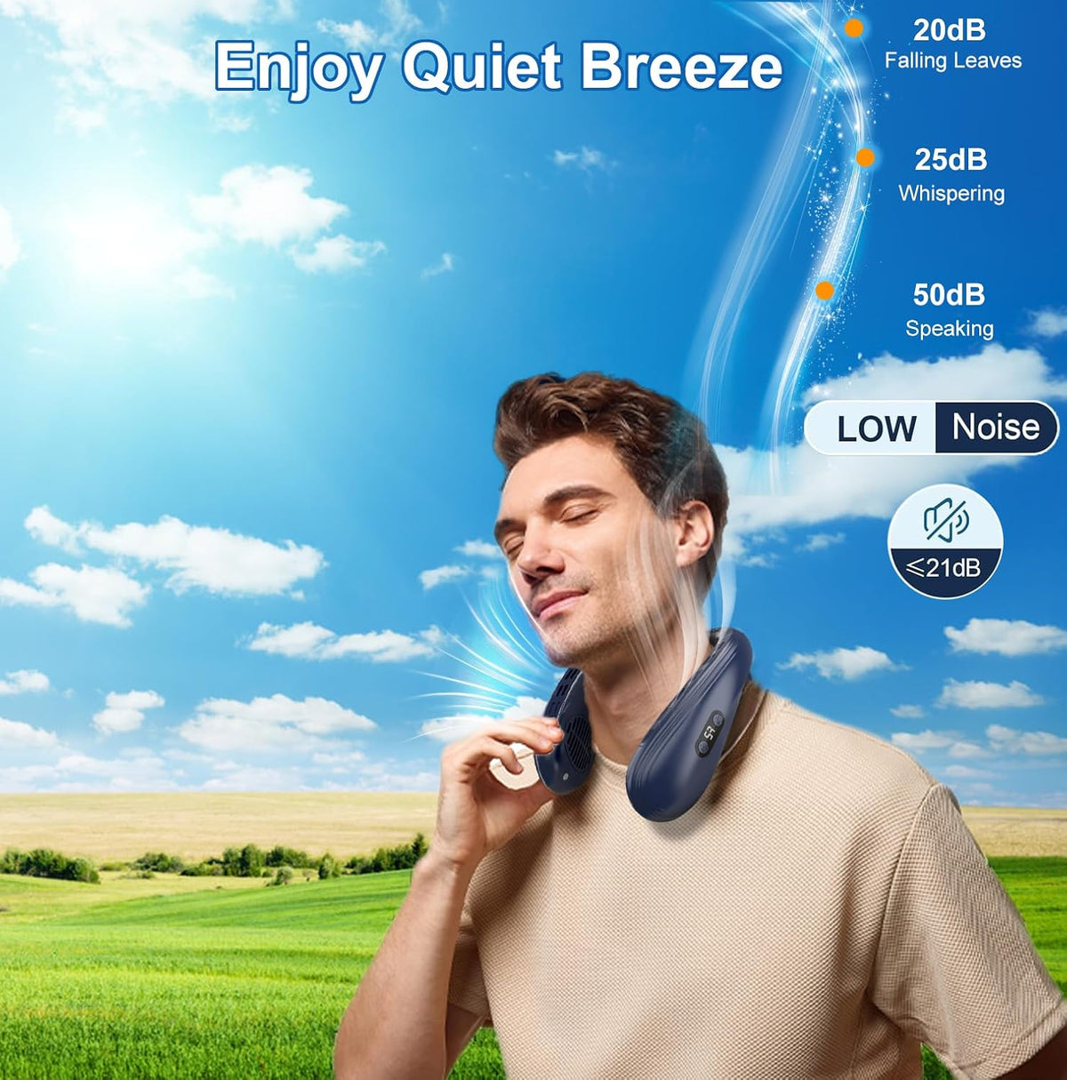 Neck Air Conditioner with Extra-large Cooling Plate, Portable Neck Fan 6000mAh Personal Cooling Travel Fan Innovative Back Air Outlet 3D Neck Cooler with LCD Display, 3 Speed/Refrigeration for Outdoor