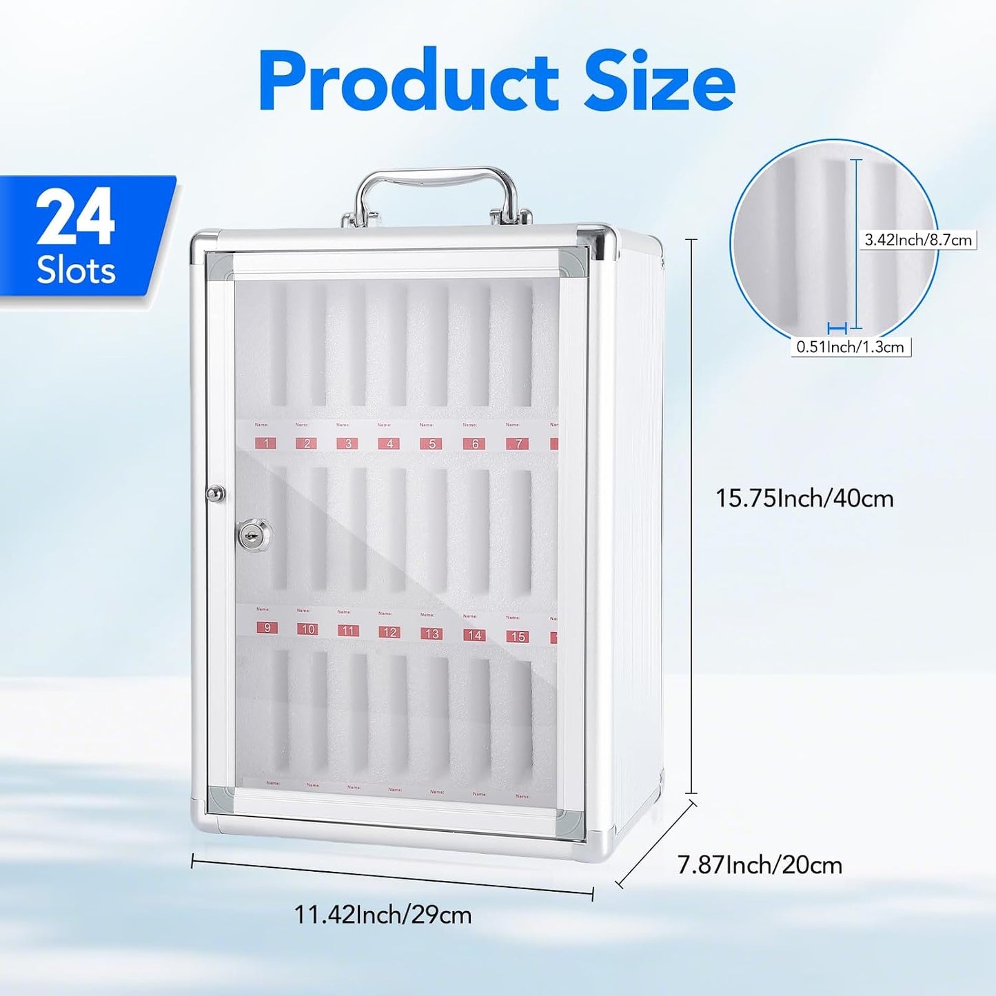 24 Slots Cell Phone Locker, Aluminum Alloy Portable Phone Storage Cabinet, Wall-Mounted Lock Box with Handle for Classroom Office Employees