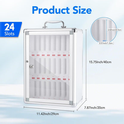 24 Slots Cell Phone Locker, Aluminum Alloy Portable Phone Storage Cabinet, Wall-Mounted Lock Box with Handle for Classroom Office Employees