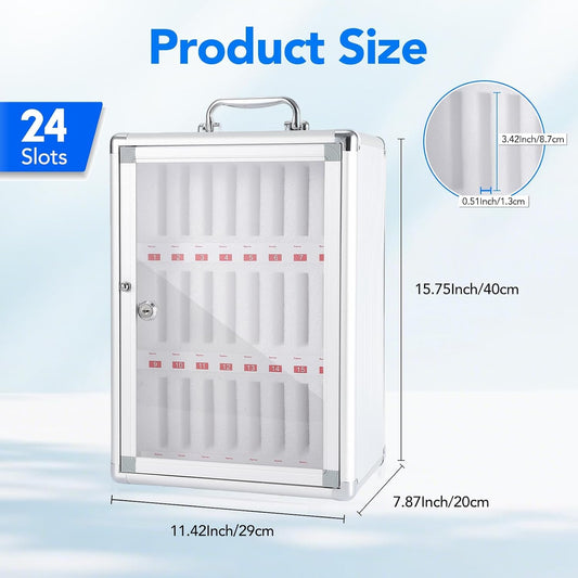 24 Slots Cell Phone Locker, Aluminum Alloy Portable Phone Storage Cabinet, Wall-Mounted Lock Box with Handle for Classroom Office Employees
