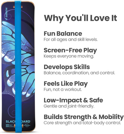 GIBBON SlackBoard - GiBoard Balance Board - Gift for Kids & Adults - 1 & 2 Line Options - Slackline Balance Trainer for Core Workouts, Standing Desk Exercise, Home Gym, Yoga & More