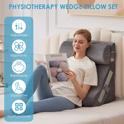 MEGCXIT Wedge Pillow Set for After Surgery, Bed Wedge, 3PCS, White/Grey