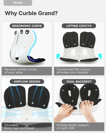 curble Grand– Extra Wide Ergonomic Seat Support, Sit Straighter Without Effort, Passive Posture Trainer for Office, Home & Car (Grey)