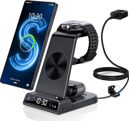 Wireless Charger for Samsung S25 with Clock 3 in 1 Android Charging Station