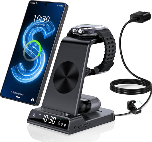 Wireless Charger for Samsung S25 with Clock 3 in 1 Android Charging Station