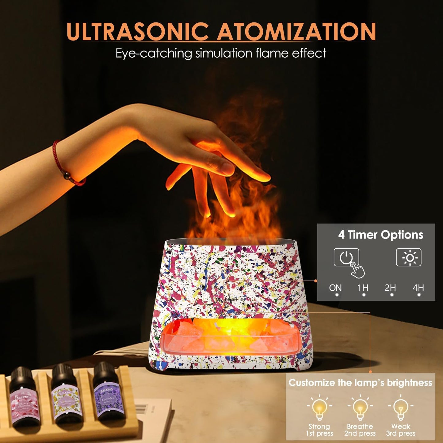 SALKING 2-in-1 Ultrasonic Essential Oil Diffuser & Himalayan Salt Lamp, Aromatherapy Diffuser Cool Mist Humidifier with 3 Brightness, Salt Therapy Lamp, 100% Pure Himalayan Salt Rock, 150ml (Marble)