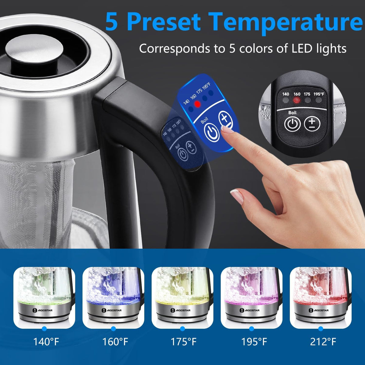 Aigostar Electric Kettle with Temperature Control and Tea Infuser