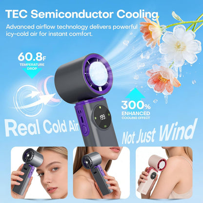 6000mAh Portable Handheld Fan with Ice Cooling, 199 Levels Stepless Speed, 20H Long Battery Life, 20000RPM Turbo Fan Rechargeable Personal Mini Fan for Travel, Outdoor, Makeup