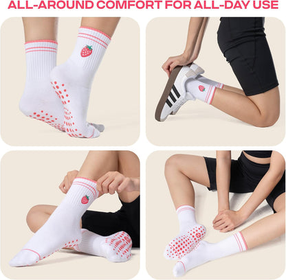 COOLMATE Pilates Socks with Grips for Women, Yoga Socks, Crew Non Slip Women for Barre, Pilates Gifts for Women - Colors A