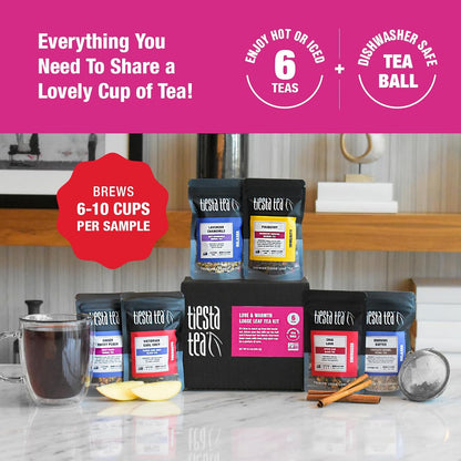Tiesta Tea Ultimate Live Loose Leaf Kit, Tea Starter Kit with High to Non-Caffeinated Blends, Hot & Iced Brews, Includes Black, Green, Herbal Sample Bags and 16oz Brewmaster Dispensing Infuser