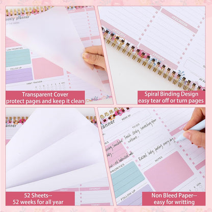 Weekly To Do List Notepad, 8.5''x11'' Weekly Desk Planner with 52 Tear Off Sheets Undated Weekly Planner Habit Tracker & Productivity Organizer for Home and Work, Pink