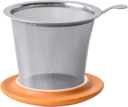Yundu 12 OZ Matte Green Ceramics Teacup with Infuser and Lid, Mug with Lid for Steeping - Stainless Steel Infuser for Loose Leaf Tea, Home Office Gift for Tea Lovers