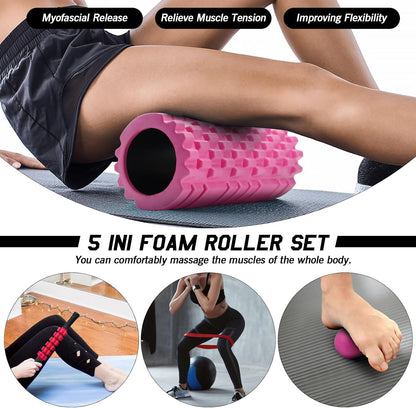 5 in 1 Foam Roller Set High Density Patented Foam Roller for Exercise