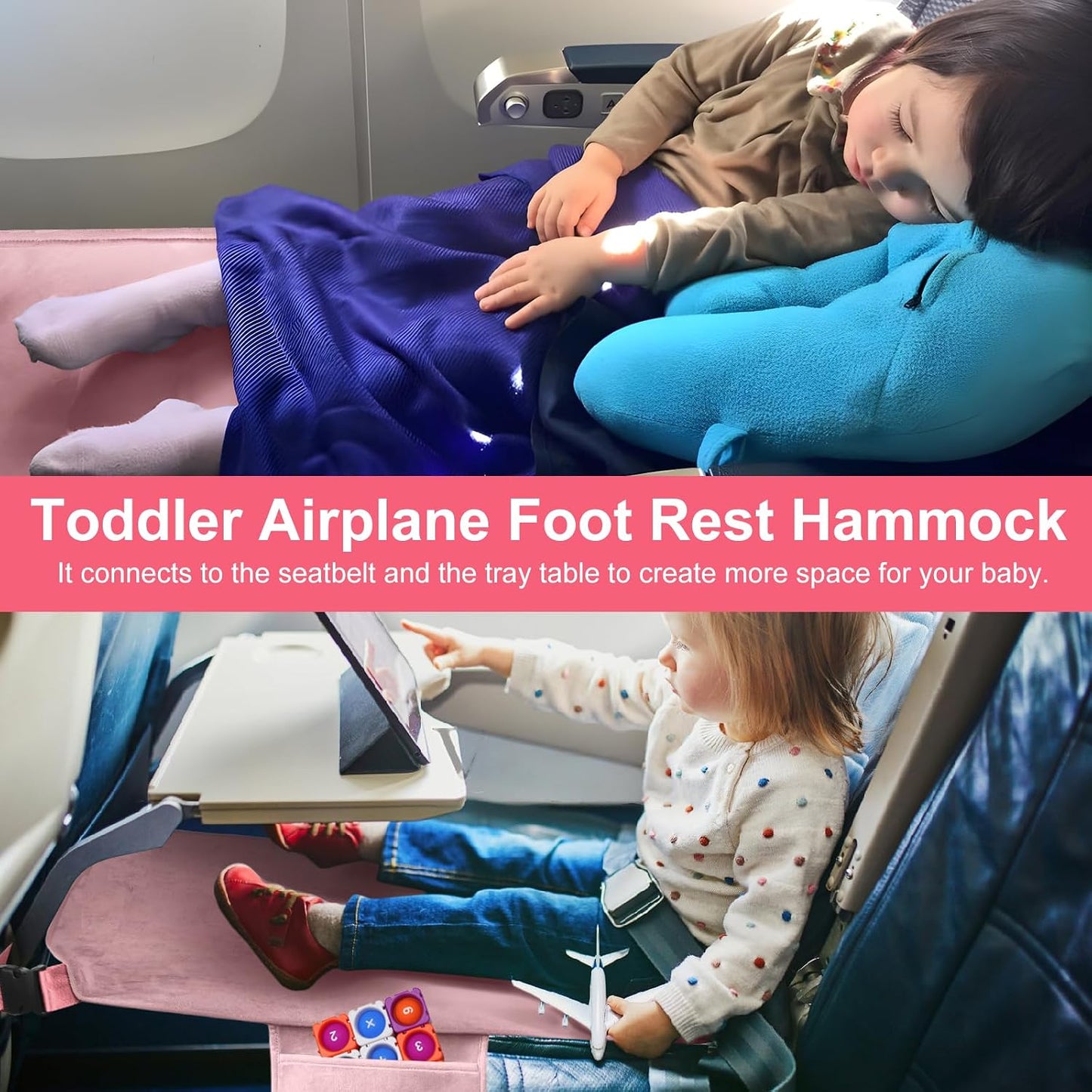 COZYBONDER Toddler Airplane Bed, Kids Airplane Seat Extender Travel Bed, Kids Airplane Travel Essentials, Airplane Must Have for Toddlers, Portable Plane Foot Rest for Flights